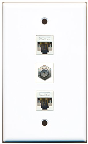 RiteAV - 1 Port Coax Cable TV- F-Type 2 Port Cat5e Ethernet White Wall Plate