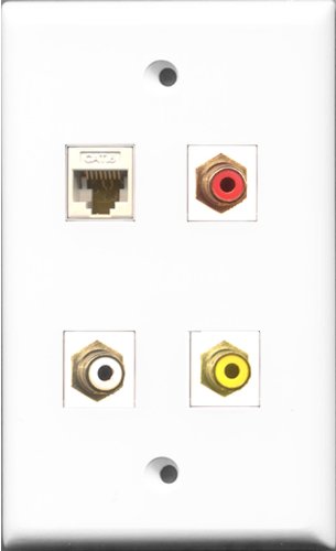 RiteAV 1 Port RCA Red and 1 Port RCA White and 1 Port RCA Yellow and 1 Port Cat6 Ethernet White Wall Plate