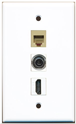 RiteAV - 1 Port HDMI and 1 Port Phone RJ11 RJ12 Beige and 1 Port 3.5mm Wall Plate