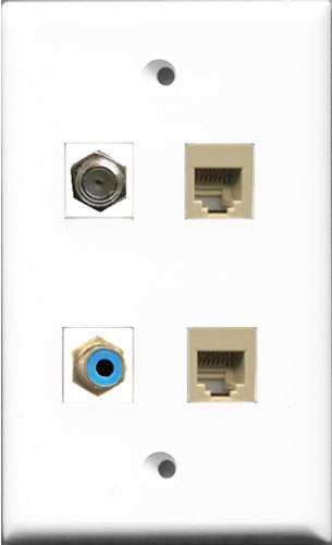 RiteAV 1 Port RCA Blue and 1 Port Coax Cable TV- F-Type 2 Port Phone RJ11 RJ12 Beige Wall Plate