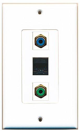 RiteAV - 1 Port RCA Green and 1 Port RCA Blue and 1 Port Cat5e Ethernet Black Wall Plate Decorative