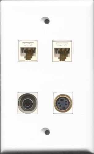 RiteAV 1 Port S-Video and 1 Port 3.5mm 2 Port Cat6 Ethernet White Wall Plate