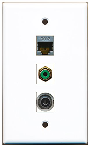 RiteAV - 1 Port RCA Green and 1 Port Shielded Cat6 Ethernet and 1 Port 3.5mm Wall Plate