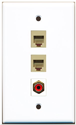 RiteAV - 1 Port RCA Red 2 Port Phone RJ11 RJ12 Beige Wall Plate