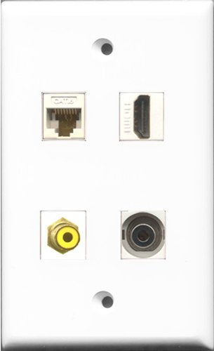 RiteAV 1 Port HDMI and 1 Port RCA Yellow and 1 Port 3.5mm and 1 Port Cat6 Ethernet White Wall Plate