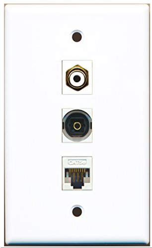 RiteAV - 1 Port RCA White and 1 Port Toslink and 1 Port Cat5e Ethernet White Wall Plate