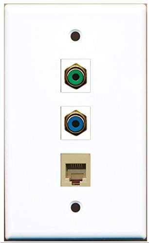 RiteAV - 1 Port RCA Green and 1 Port RCA Blue and 1 Port Phone RJ11 RJ12 Beige Wall Plate
