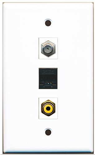 RiteAV - 1 Port RCA Yellow and 1 Port Coax Cable TV- F-Type and 1 Port Cat5e Ethernet Black Wall Plate