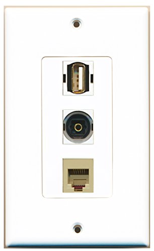RiteAV - 1 Port USB A-A and 1 Port Phone RJ11 RJ12 Beige and 1 Port Toslink Decorative Wall Plate Decorative
