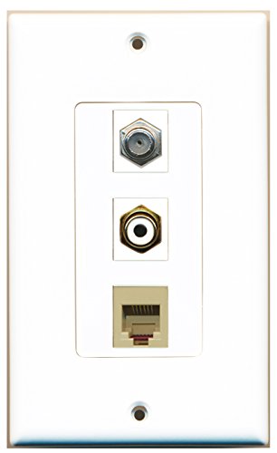 RiteAV - 1 Port RCA White and 1 Port Coax Cable TV- F-Type and 1 Port Phone RJ11 RJ12 Beige Decorative Wall Plate Decorative