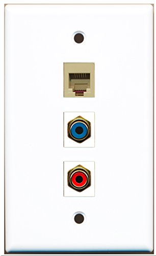RiteAV - 1 Port RCA Red and 1 Port RCA Blue and 1 Port Phone RJ11 RJ12 Beige Wall Plate