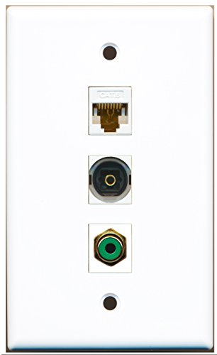 RiteAV - 1 Port RCA Green and 1 Port Toslink and 1 Port Cat6 Ethernet White Wall Plate