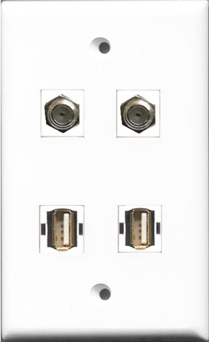RiteAV - 2 Port Coax Cable TV- F-Type 2 Port USB A-A Wall Plate