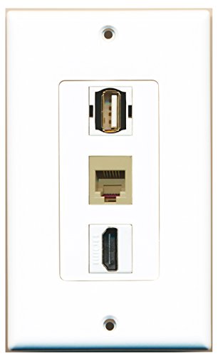 RiteAV - 1 Port HDMI and 1 Port USB A-A and 1 Port Phone RJ11 RJ12 Beige Decorative Wall Plate Decorative