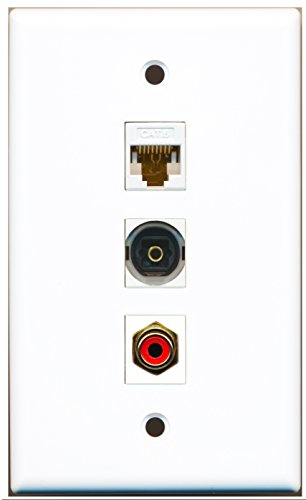 RiteAV - 1 Port RCA Red and 1 Port Toslink and 1 Port Cat6 Ethernet White Wall Plate
