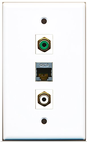 RiteAV - 1 Port RCA White and 1 Port RCA Green and 1 Port Shielded Cat6 Ethernet Wall Plate