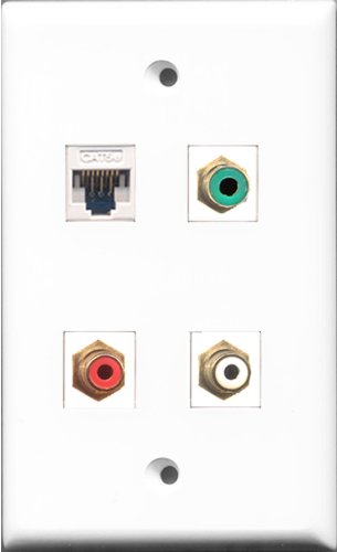 RiteAV 1 Port RCA Red and 1 Port RCA White and 1 Port RCA Green and 1 Port Cat5e Ethernet White Wall Plate