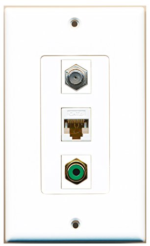 RiteAV - 1 Port RCA Green and 1 Port Coax Cable TV- F-Type and 1 Port Cat6 Ethernet White Decorative Wall Plate Decorative