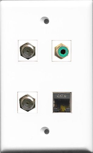 RiteAV 1 Port RCA Green 2 Port Coax Cable TV- F-Type and 1 Port Shielded Cat6 Ethernet Wall Plate