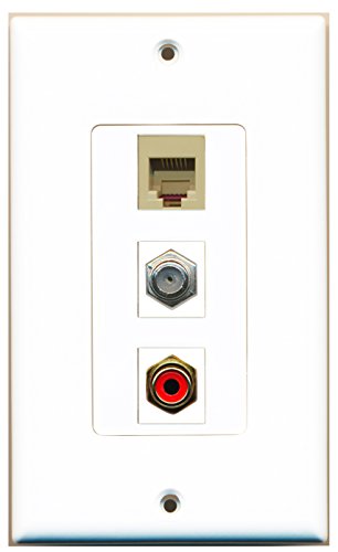 RiteAV - 1 Port RCA Red and 1 Port Coax Cable TV- F-Type and 1 Port Phone RJ11 RJ12 Beige Decorative Wall Plate Decorative