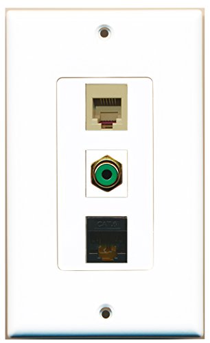 RiteAV - 1 Port RCA Green and 1 Port Phone RJ11 RJ12 Beige and 1 Port Cat6 Ethernet Black Decorative Wall Plate Decorative
