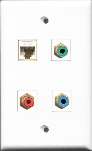 RiteAV 1 Port RCA Red and 1 Port RCA Green and 1 Port RCA Blue and 1 Port Cat6 Ethernet White Wall Plate