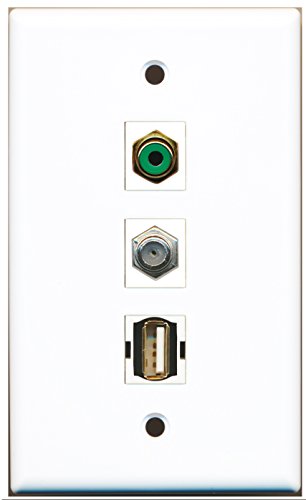 RiteAV - 1 Port RCA Green and 1 Port Coax Cable TV- F-Type and 1 Port USB A-A Wall Plate
