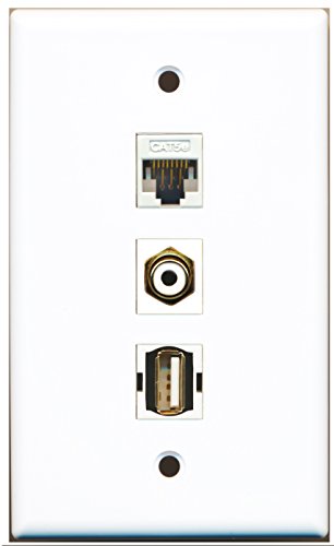 RiteAV - 1 Port RCA White and 1 Port USB A-A and 1 Port Cat5e Ethernet White Wall Plate