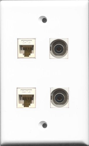 RiteAV - 2 Port 3.5mm 2 Port Cat6 Ethernet White Wall Plate