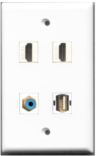RiteAV - 2 Port HDMI 1 Port RCA Blue 1 Port USB A-A Wall Plate