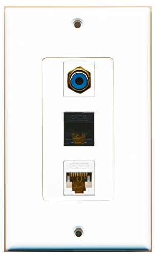 RiteAV - 1 Port RCA Blue and 1 Port Cat6 Ethernet White and 1 Port Cat6 Ethernet Black Decorative Wall Plate Decorative