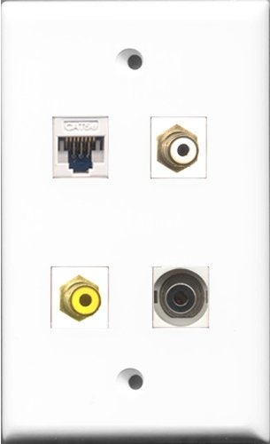 RiteAV 1 Port RCA White and 1 Port RCA Yellow and 1 Port 3.5mm and 1 Port Cat5e Ethernet White Wall Plate