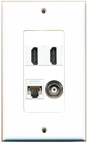 RiteAV - 2 Port HDMI 1 Port BNC 1 Port Cat5e Ethernet White Wall Plate Decorative