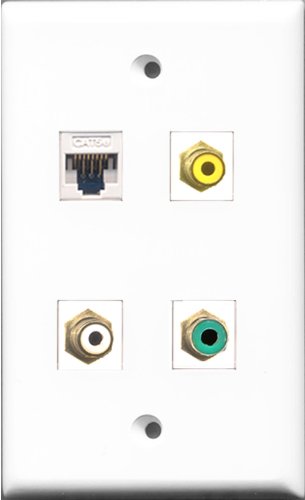 RiteAV 1 Port RCA White and 1 Port RCA Yellow and 1 Port RCA Green and 1 Port Cat5e Ethernet White Wall Plate
