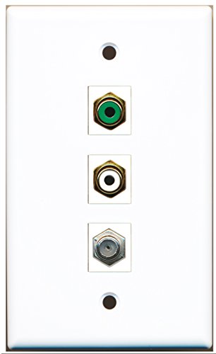 RiteAV - 1 Port RCA White and 1 Port RCA Green and 1 Port Coax Cable TV- F-Type Wall Plate