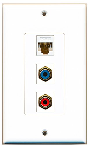 RiteAV - 1 Port RCA Red and 1 Port RCA Blue and 1 Port Cat6 Ethernet White Decorative Wall Plate Decorative