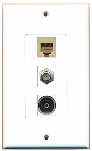 RiteAV - 1 Port Coax Cable TV- F-Type and 1 Port Phone RJ11 RJ12 Beige and 1 Port Toslink Decorative Wall Plate Decorative