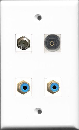 RiteAV - 2 Port RCA Blue and 1 Port Coax Cable TV- F-Type and 1 Port Toslink Wall Plate
