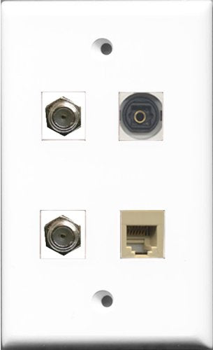 RiteAV - 2 Port Coax Cable TV- F-Type and 1 Port Phone RJ11 RJ12 Beige and 1 Port Toslink Wall Plate