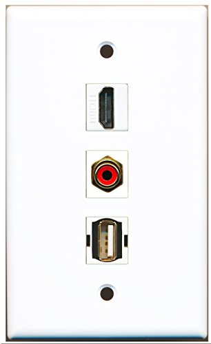 RiteAV - 1 Port HDMI and 1 Port RCA Red and 1 Port USB A-A Wall Plate