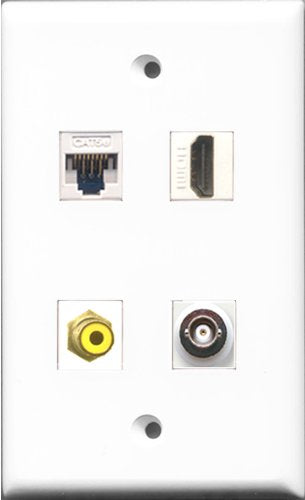 RiteAV - 1 Port HDMI and 1 Port RCA Yellow and 1 Port BNC and 1 Port Cat5e Ethernet White Wall Plate