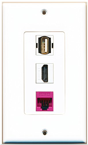 RiteAV - 1 Port HDMI 1 USB A-A 1 Cat5e Ethernet Pink Wall Plate Decorative