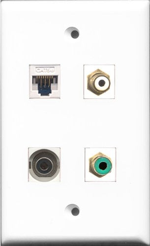 RiteAV 1 Port RCA White and 1 Port RCA Green and 1 Port 3.5mm and 1 Port Cat5e Ethernet White Wall Plate