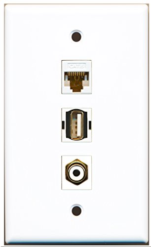 RiteAV - 1 Port RCA White and 1 Port USB A-A and 1 Port Cat6 Ethernet White Wall Plate