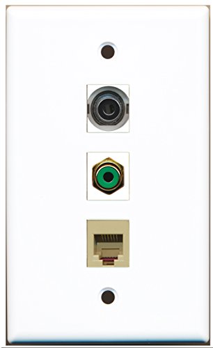 RiteAV - 1 Port RCA Green and 1 Port Phone RJ11 RJ12 Beige and 1 Port 3.5mm Wall Plate