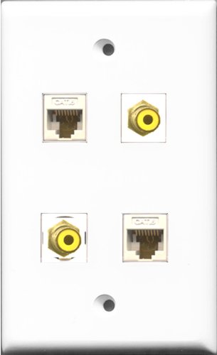RiteAV - 2 Port RCA Yellow 2 Port Cat6 Ethernet White Wall Plate