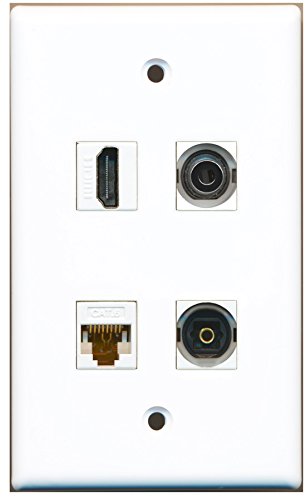 RiteAV - 1 Port HDMI 1 Port Toslink 1 Port 3.5mm 1 Port Cat6 Ethernet White Wall Plate