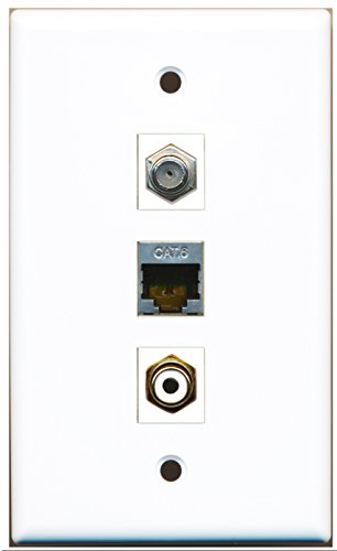 RiteAV - 1 Port RCA White and 1 Port Coax Cable TV- F-Type and 1 Port Shielded Cat6 Ethernet Wall Plate