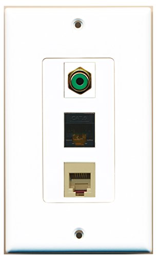 RiteAV - 1 Port RCA Green and 1 Port Phone RJ11 RJ12 Beige and 1 Port Cat6 Ethernet Black Decorative Wall Plate Decorative