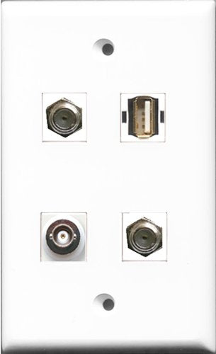 RiteAV - 2 Port Coax Cable TV- F-Type and 1 Port USB A-A and 1 Port BNC Wall Plate